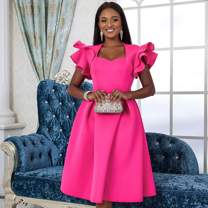 AM220728 Ruffled A- pendulum Dress Slim Belly Covering Large Size Party Dress Princess Dress dresses