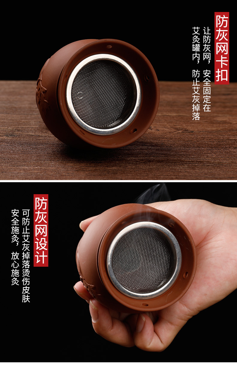 Purple Clay Facial Moxibustion Jar Tao Hua Jiu Guan Ceramic Gua Sha Beauty Tool for Home and Spa Therapy in use