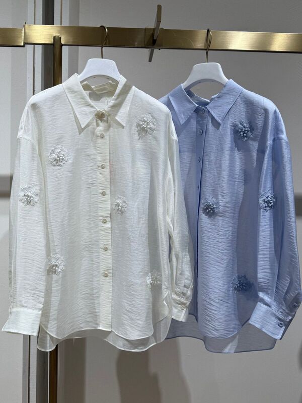 M Mai Mai 26 Spring New Style Three-Dimensional Floral Shirt for Women, Long-Sleeve, Blue, Slim-Fit Top 1H3120112G M Mai Mai 26 Spring New Style Three-Dimensional Floral Shirt for Women, Long-Sleeve, Blue, Slim-Fit Top 1H3120112G