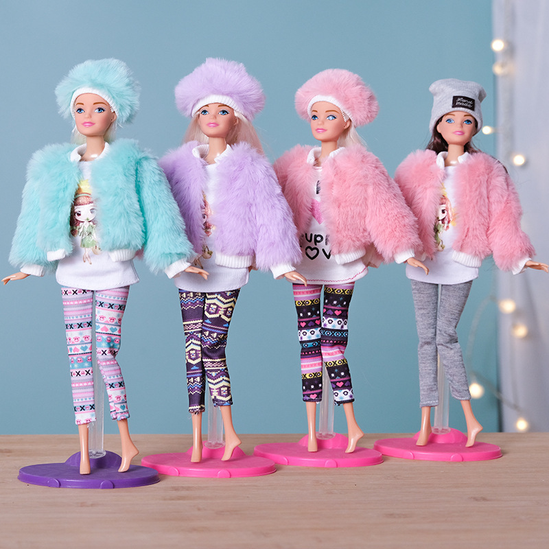 Cross-border hot sale suitable for 30CM doll 11-inch winter doll clothes plush vest coat skirt suit 4-piece set Cross-border hot sale suitable for 30CM doll 11-inch winter doll clothes plush vest coat skirt suit 4-piece set