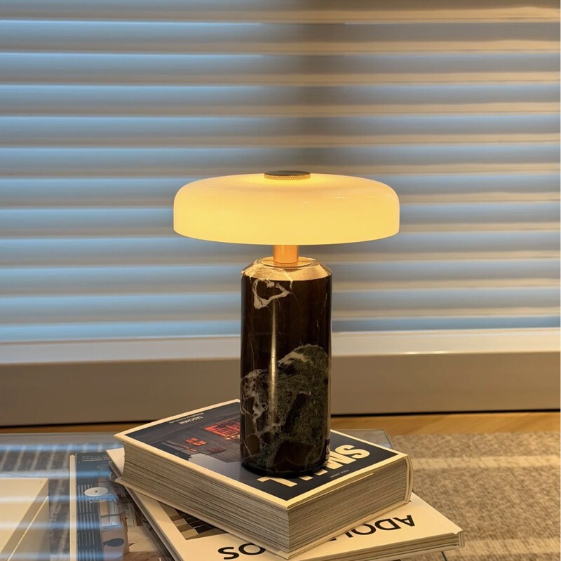 Danish Portable Rechargeable Table Lamp for Living Room and Bedroom, Modern Light Luxury Marble High-End Atmosphere Lamp
