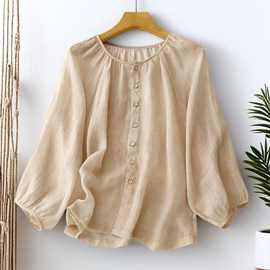 捡漏~法式小众灯笼袖苎麻衬衫女温柔风娃娃衫宽松棉亚麻上衣