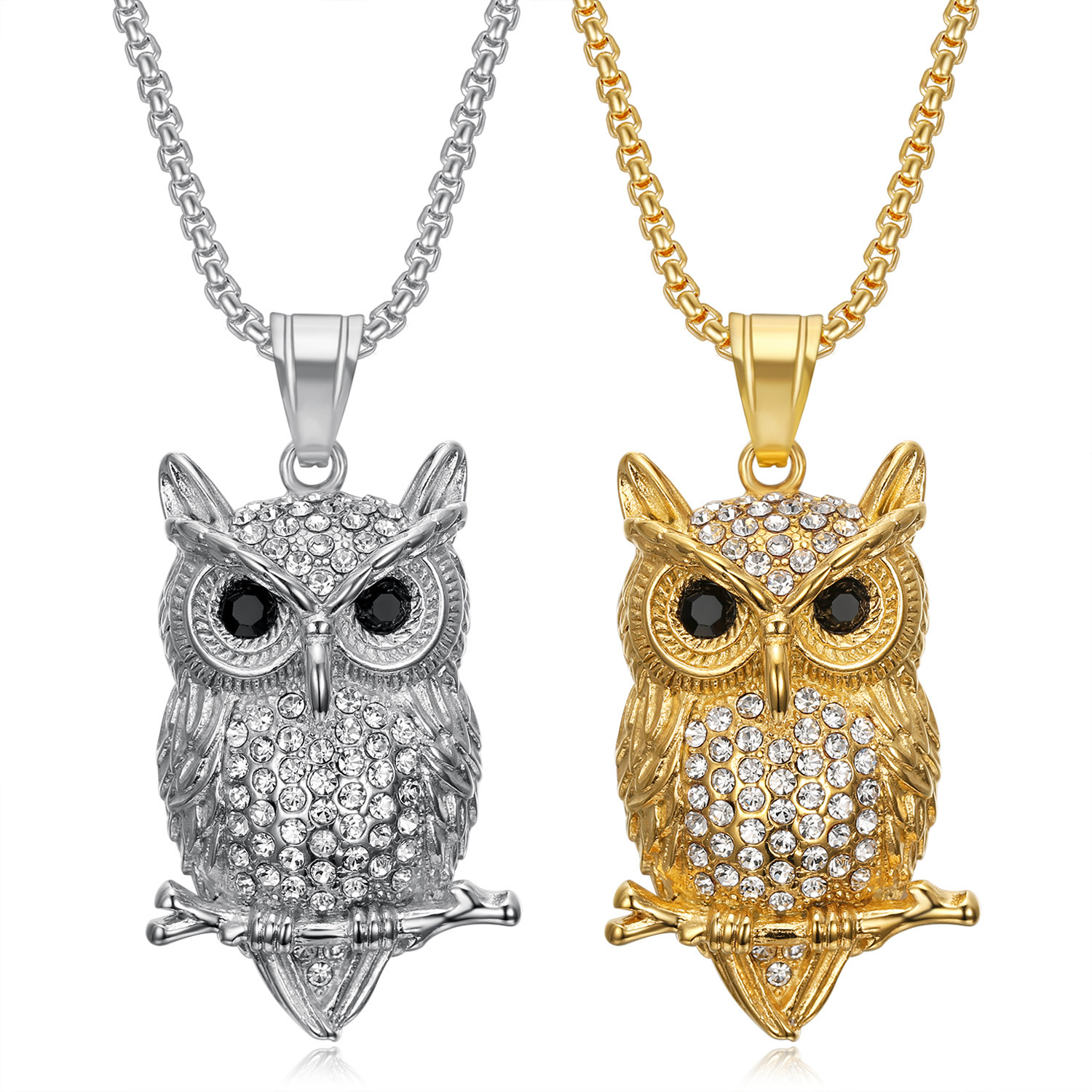 Pendant, Chain Jewelry Making Type 1 Piece 56*30mm 60cm Titanium Steel Rhinestones Gold Plated Owl Pendant Chain