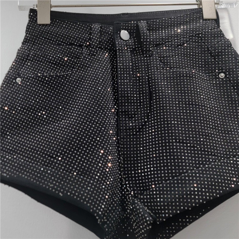 Pantalones Cortos Jeans con Pedrería para Mujer de Poliéster, Cintura Alta, Estilo Ultra Corto