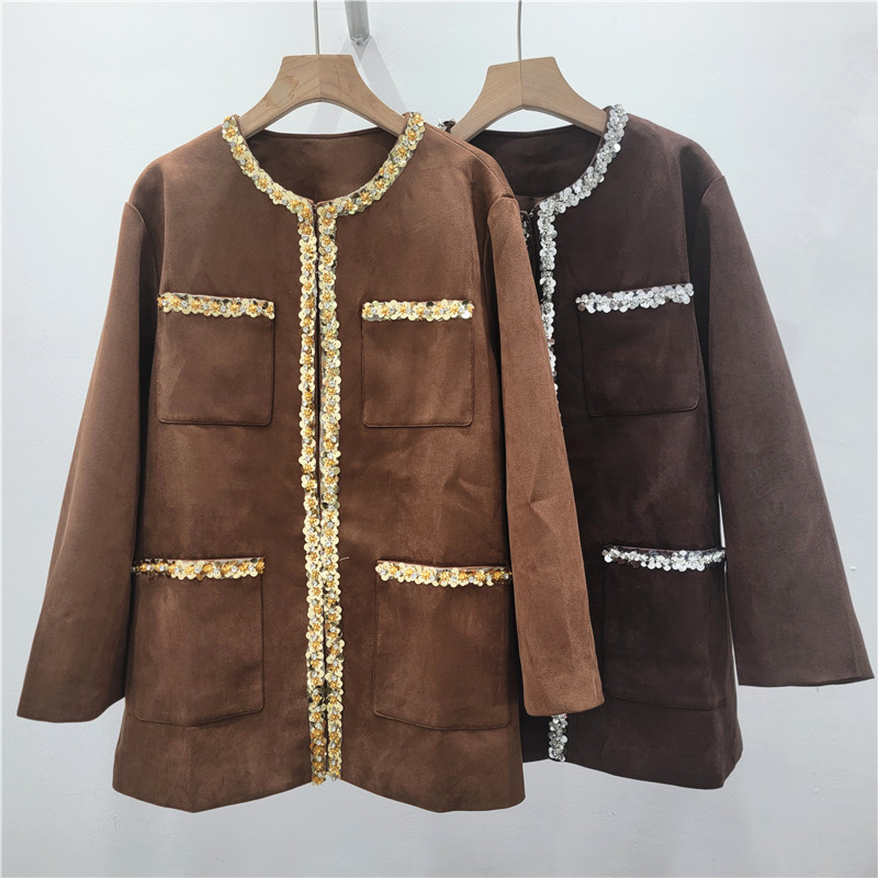Francés de lujo ligero retro abrigo marrón de piel de peluche nuevo estilo de invierno y otoño pequeño estilo de elegancia extranjero abrigo image 1