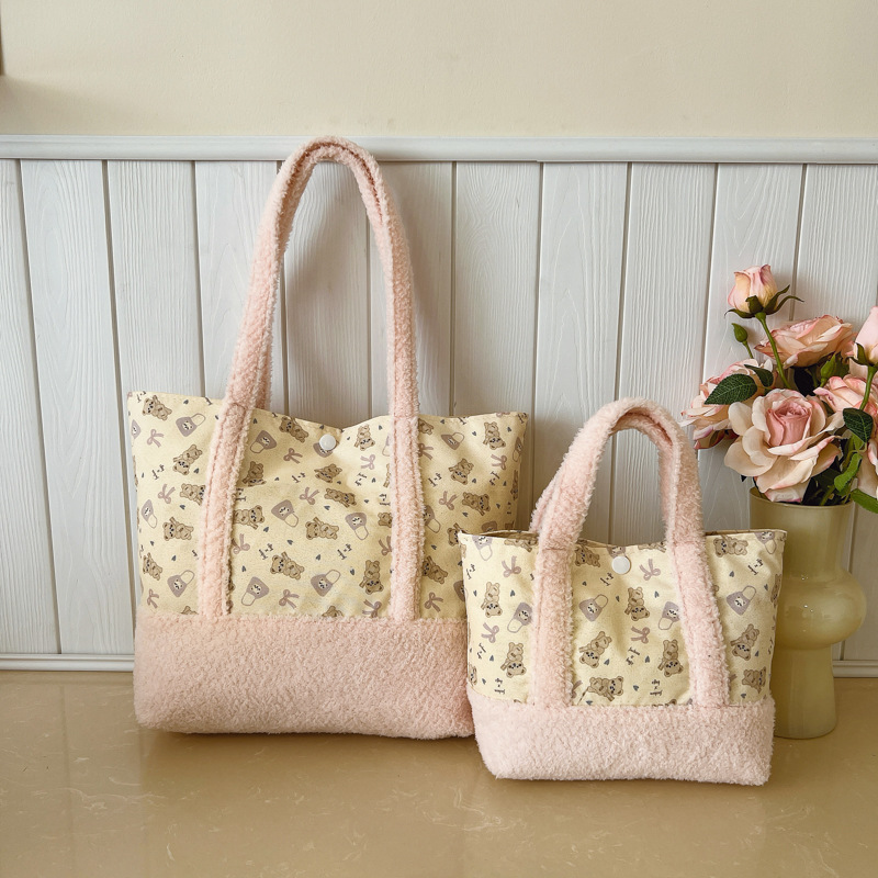 Bonito oso, bolso de hombro para niños y niñas, bolso de impresión de moda para bebés, bolso de mochila de peluche de otoño y invierno, bolso infantil de gran capacidad