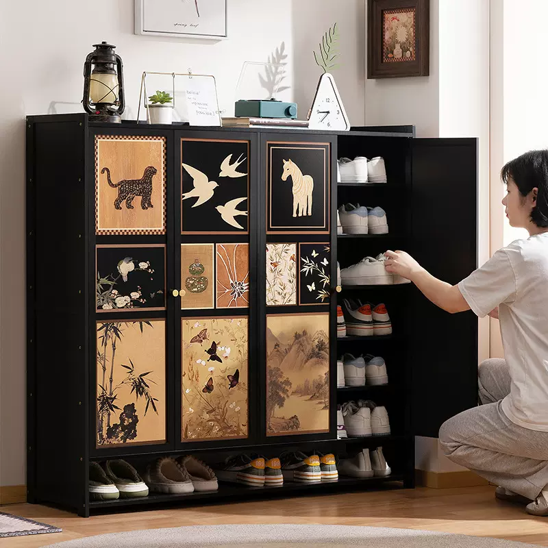 家用门口鞋柜高款立式入户柜一体柜门外走廊用极窄入户大容量多层