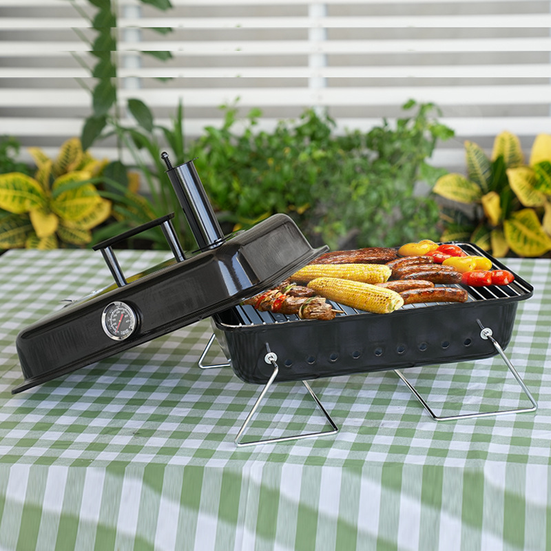 Piernas plegables portátiles con termómetro horno de barbacoa al aire libre horno de barbacoa de carbón portátil horno de barbacoa al aire libre parrilla de barbacoa plegable