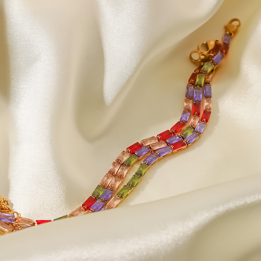 Fashion Square Stainless Steel Bracelets Plating Artificial Gemstones Stainless Steel Bracelets