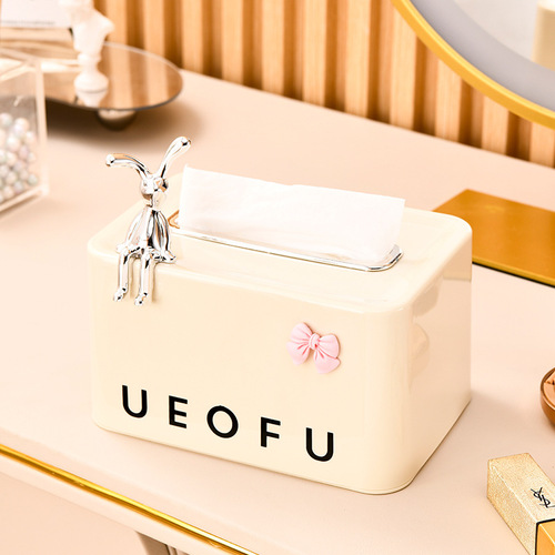 Living room plastic tissue box desktop storage box silver-plated rabbit storage box modern simple light luxury tissue paper box
