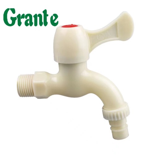 4-point plastic faucet for outdoor and indoor use in public places. Beige engineering plastic washing machine quick-opening faucet.