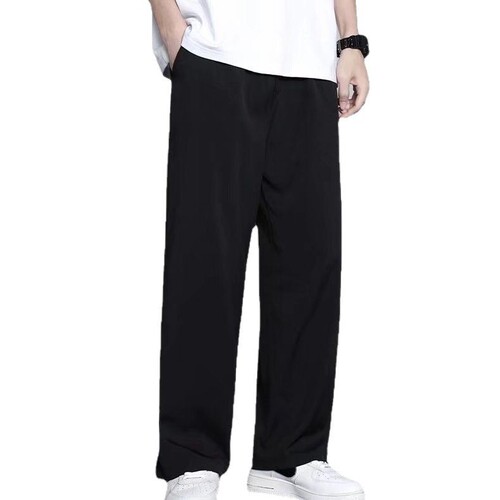 Trendy Relaxed Slim Straight Leg Pants Couple Wide Leg Long Pants Street Style 2025 Ice Silk Pants Men Summer Korean Version Men's Clothing Dropshipping