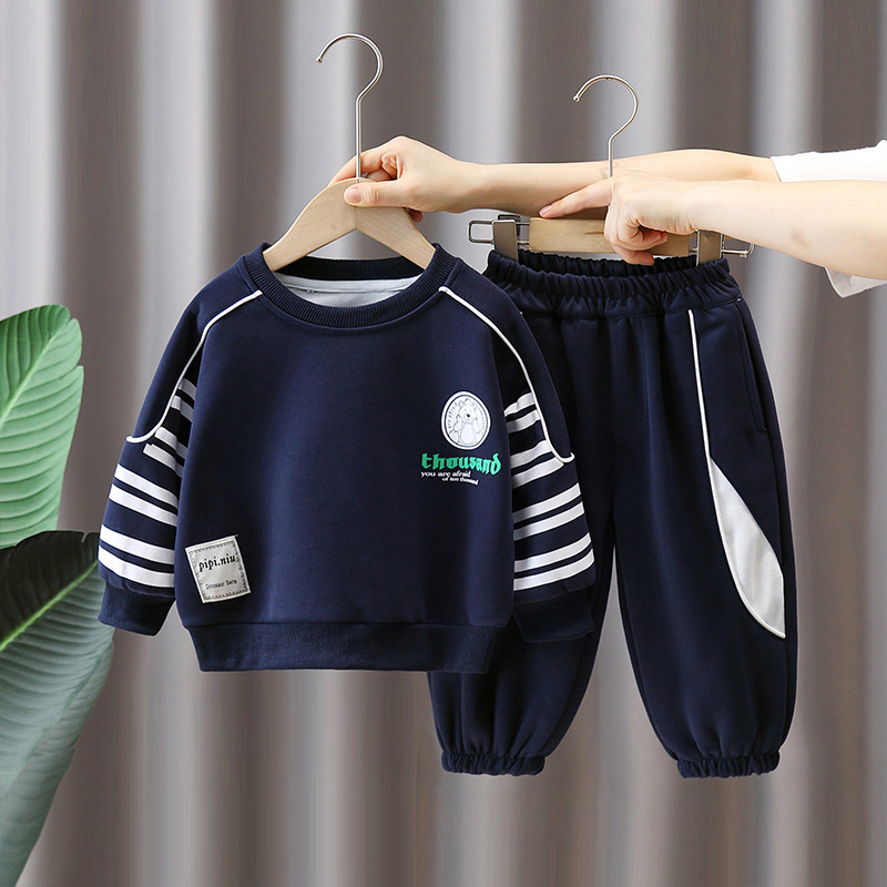 5942 traje de suéter para niño 2025 nueva ropa de otoño ropa de dibujos animados para niños de estilo occidental, traje de dos piezas de primavera y otoño para bebés