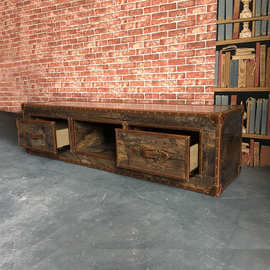 美式乡村工业风复古铝皮铆钉电视柜设计师个性创意家具酒店视听柜