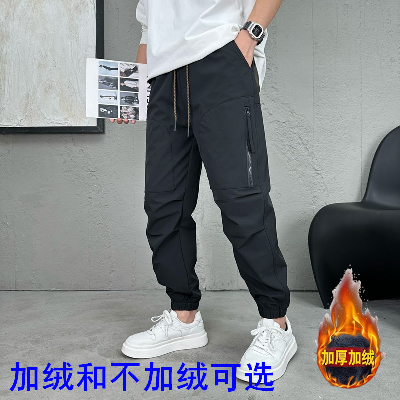Multi-pocket Leg All-match Crowdpants Men's Autumn and Winter fleece-lined All-match Loose Casual Pants with Loose Waist Sports Pants