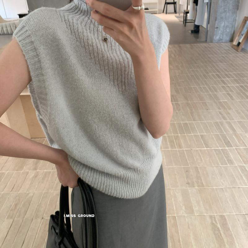 i miss韩标设计感半高领羊毛针织衫女上衣2025秋季短袖毛衣上衣|undefined