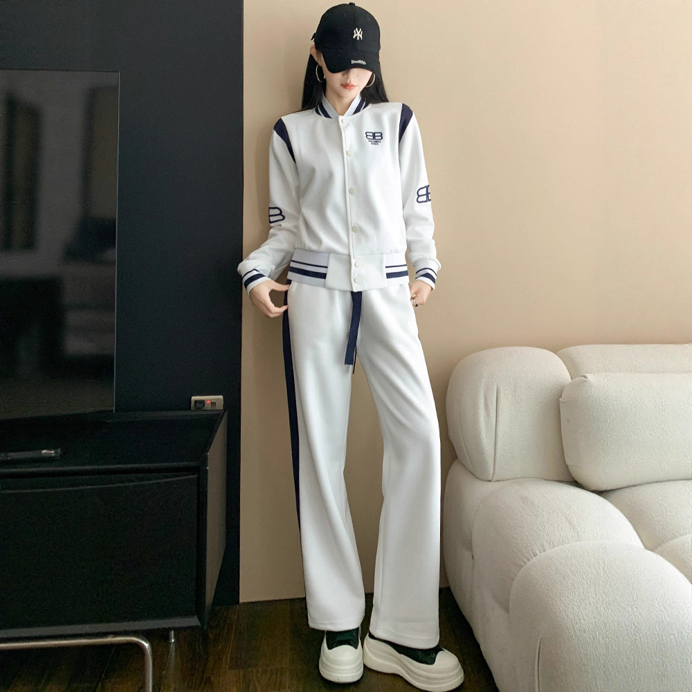 欧货运动套装女秋冬2025新款时尚洋气单排扣开衫棒球服外套两件套