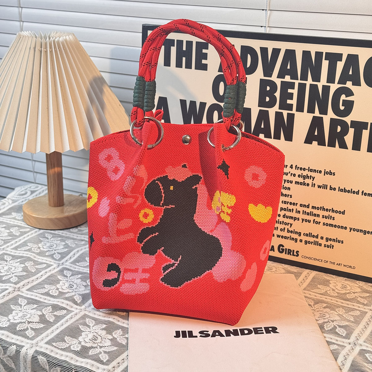 ニットハンドバッグ、ニッチデザインバケットバッグ、トートバッグ、ハンドバッグ、カジュアルで多用途なショルダーバッグ、ニットポータブルバッグ