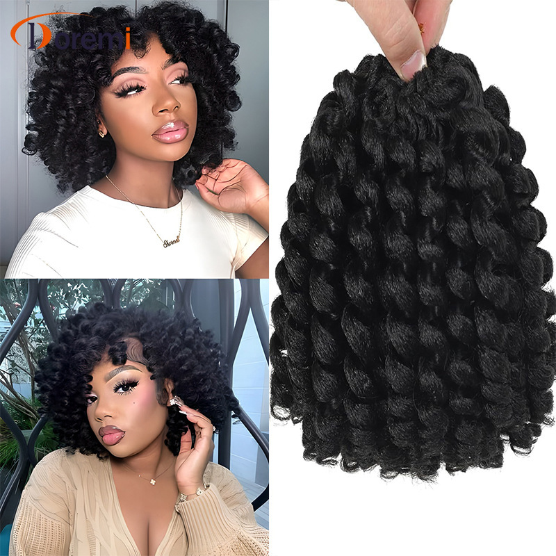 European and American Cross-Border Wig for Women African Black Small Curls 20 Chemical Fiber Crochet Hair Curls 8in 80g