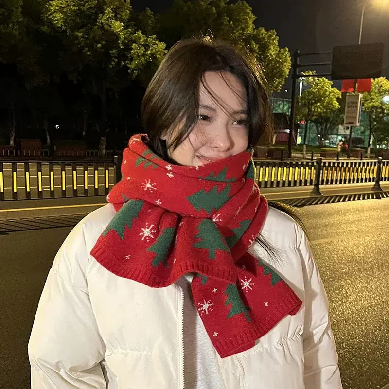 新年圣诞围巾女秋冬红色25年新款高级感百款韩版学生针织围脖情侣