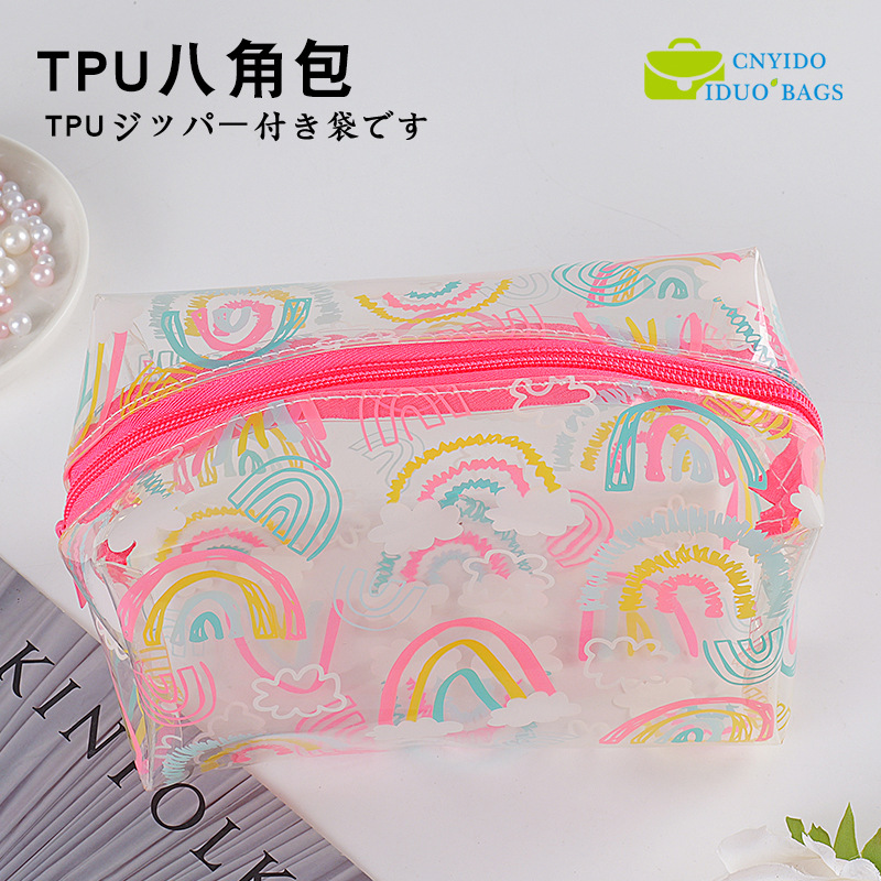 Spot tpu bag octogonal bag grueso antioxidante transparente impresión en color estuche para lápices bolsa cosmética almacenamiento fábrica de bolsas impermeables