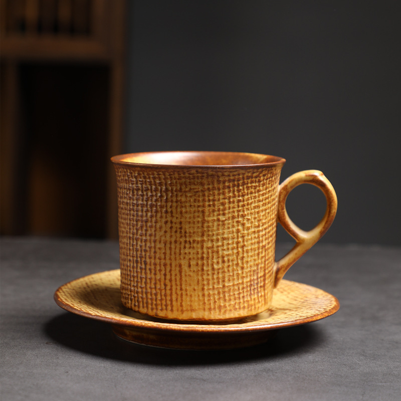 Estilo japonés vintage de cerámica taza de café y platillo traje creativo regalo taza de té de la tarde taza de café de gres