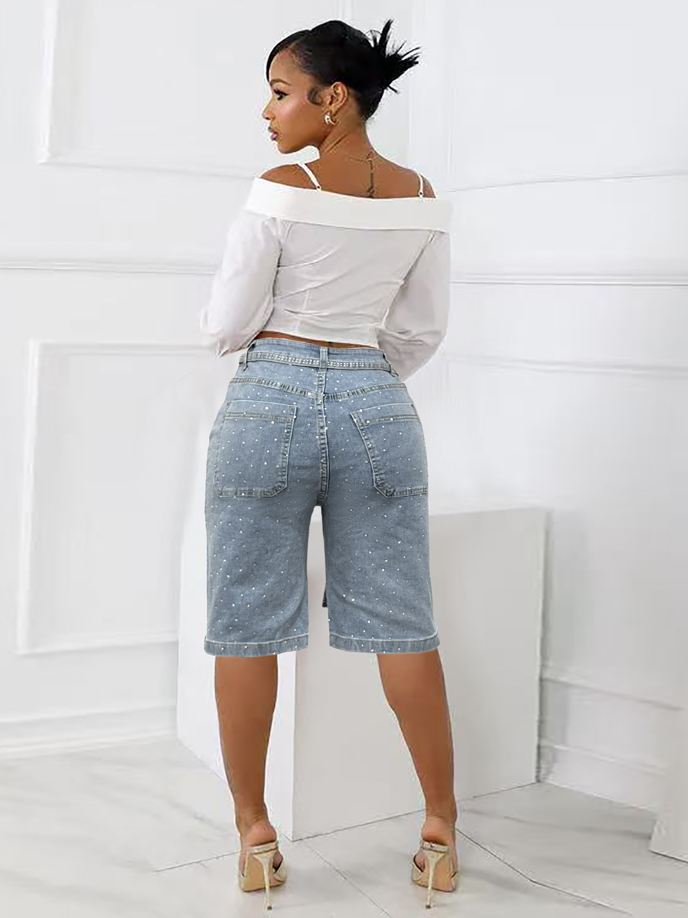 Damen Jeans Mit Strassgürtel Und Pünktchenmuster Weiter Schnitt_voghion.com