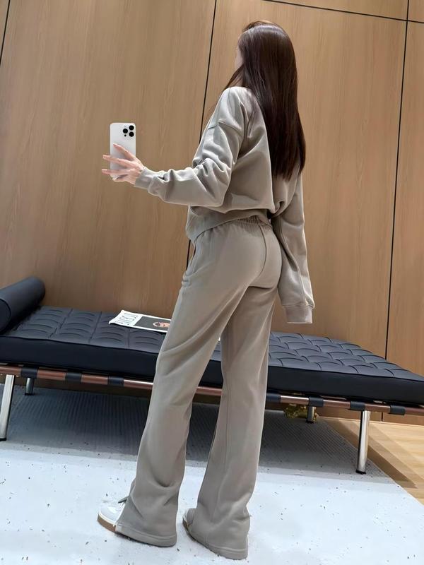 秋冬季圆领正肩卫衣南油女重磅保暖上衣休闲遮肉显瘦阔腿裤两件套|undefined