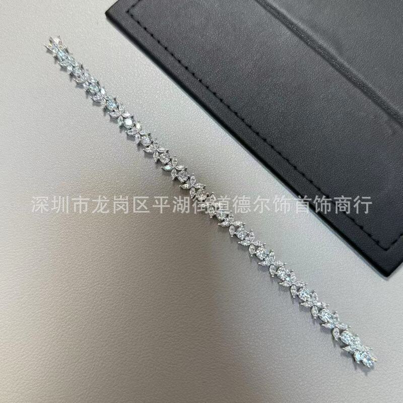 V Gold Plated Microminiature t Marquise Diamond Bracelet Full of Diamonds High Quality Diamond Flash High-End Fresh Natural Bracelet Factory Direct Sale