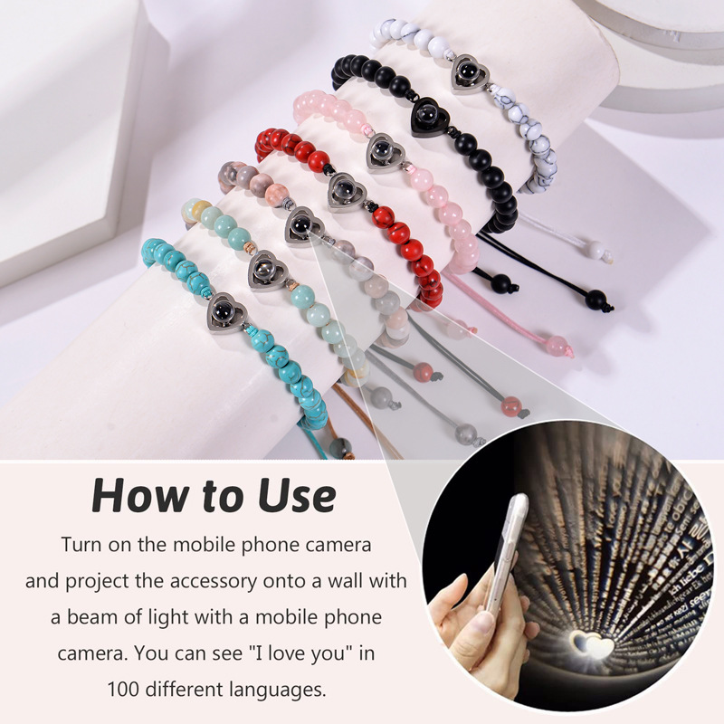 12g Weight Romantic Heart Shape Natural Stone Handmade Drawstring Bracelets