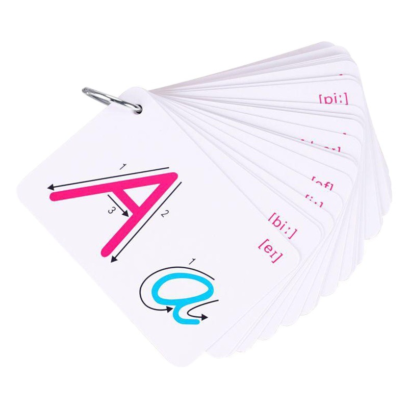 Carta en inglés 26 letras mayúsculas y minúsculas en inglés trazo suave escritura a mano color enseñanza Tarjeta de doble cara