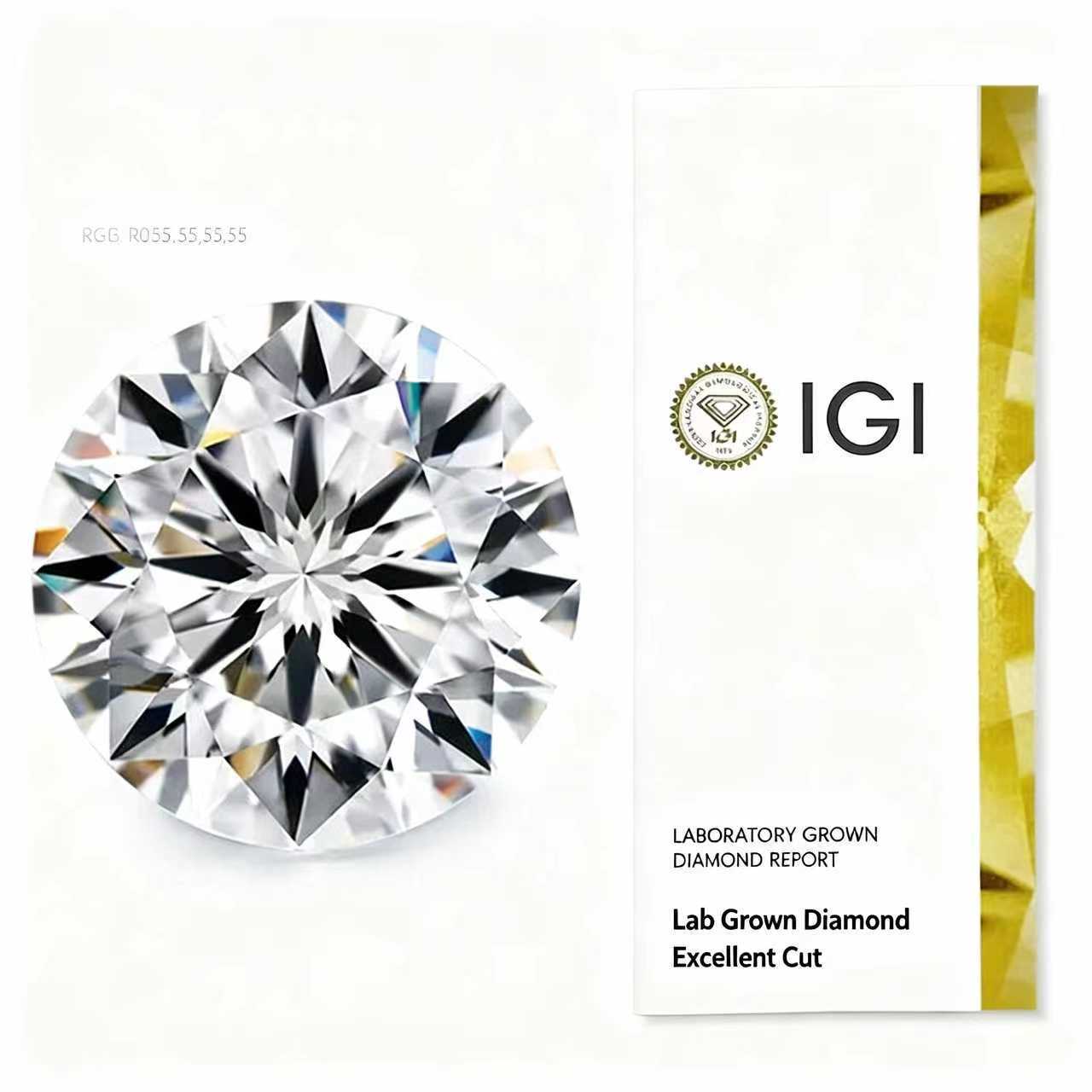 IGI证书培育钻石D色VVS级0.5-3克拉圆形裸石河南人工婚戒钻石保真