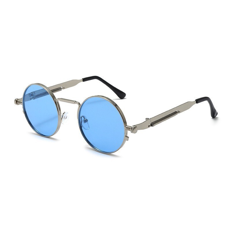 New Cross-Border Fashionable Round Steampunk Sunglasses for Men and Women Retro Sunglasses Spring Temples Metal Glasses