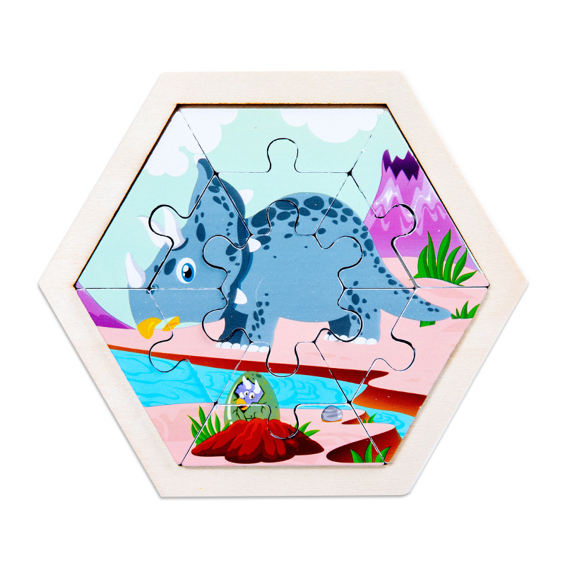 Rompecabezas de animales de dibujos animados tridimensional creativo para niños hexagonales rompecabezas de Educación Temprana de Madera Juguetes cognitivos de tráfico de frutas y verduras