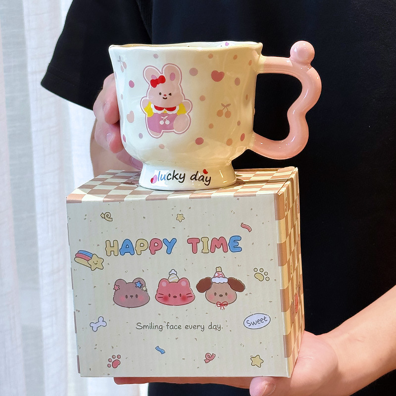 見栄えの良い子犬とウサギのマグカップ、カップルのセラミックドリンクカップ、女の子の誕生日プレゼント、オフィスコーヒーカップ|undefined