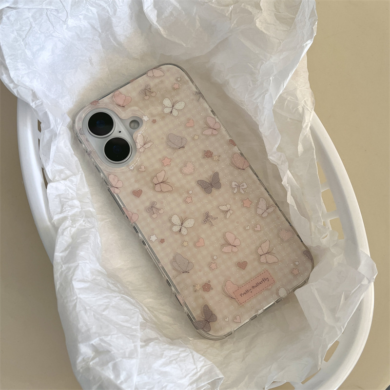 Mariposa a cuadros simple para Apple 15promax funda para teléfono móvil 16pro femenino 14/13 personalidad iPhone16PM