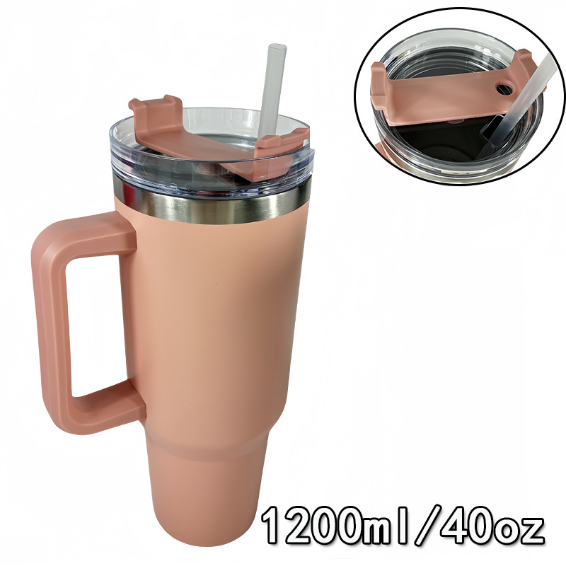 Taza de coche de acero inoxidable 304 nueva transfronteriza Taza de mango portátil de generación 40oz Taza de vacío de doble pajita