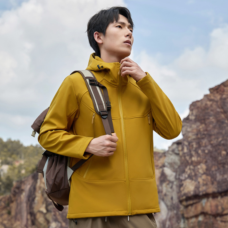 连帽软壳冲锋衣男女同款户外双层徒步运动登山服防水外套纯色上衣|undefined