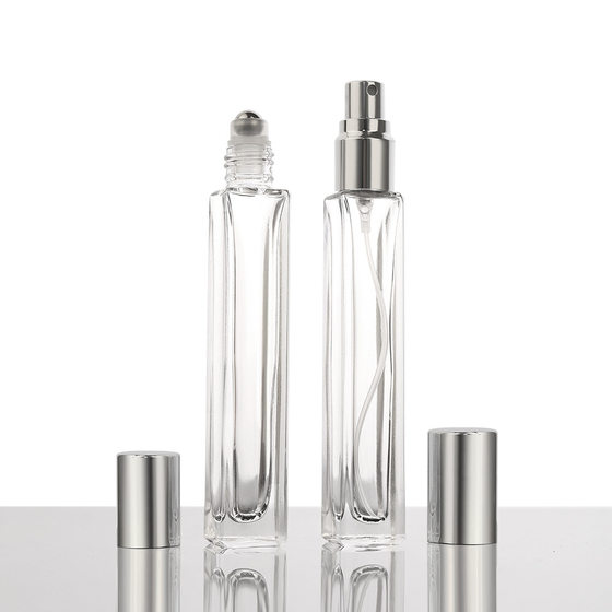 Square Glass Perfume Bottle 10ml Transparent Toner Bottled Portable Press Spray Empty Bottle Roller Bead Bottle