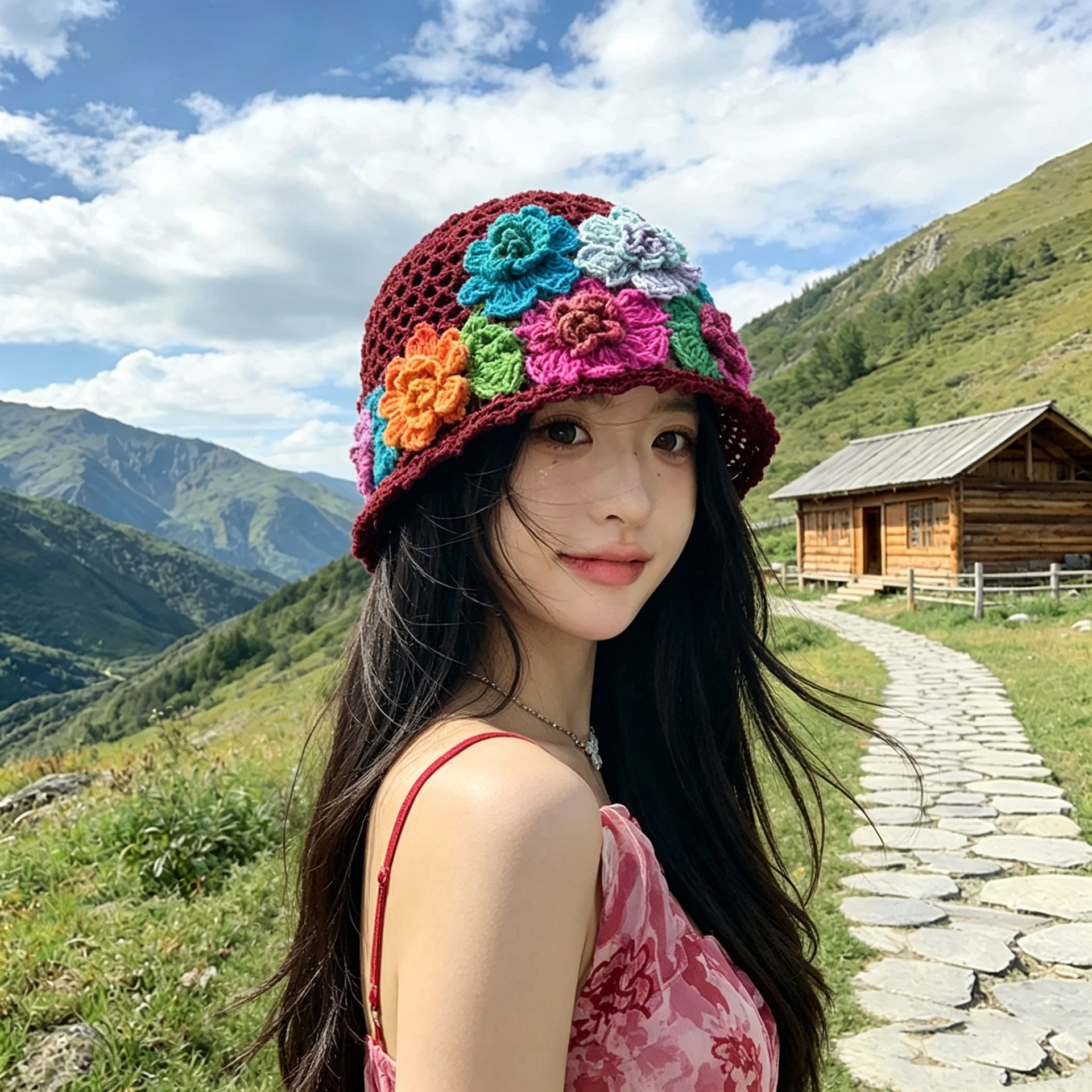 春夏手工编织镂空包头帽女士钩花民族风流苏绑带套头针织帽子百搭