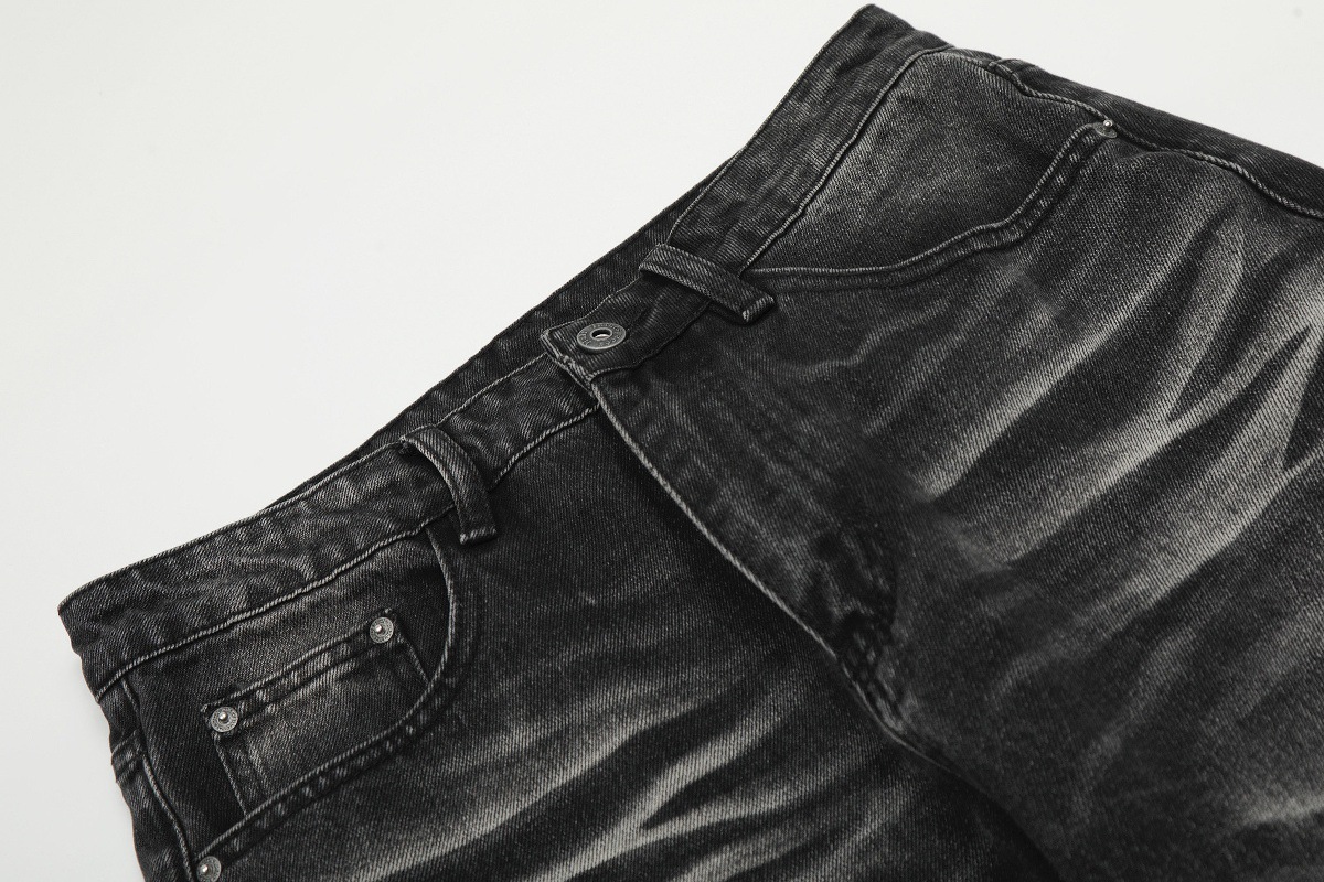 Curved Wash Distressed Slimming Jeans American Style High Street Slightly Flared mid Waist Long Non-Stretch Softener_mkmklike.com