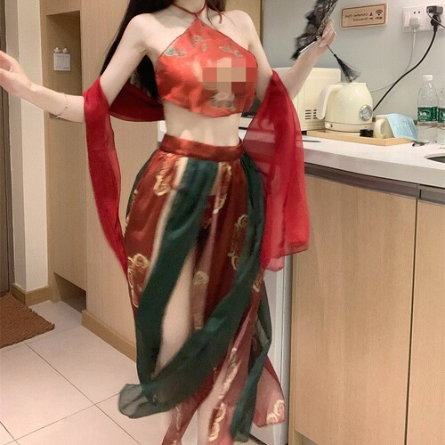 Meizhilan sexy underwear, female sexy bellyband, temptation printed Phoenix flying solid color see-through uniform suit, dropshipping