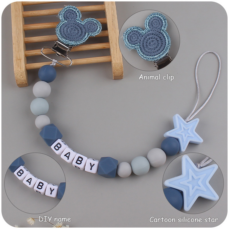 Nuevo bebé suministros animal chupete clip calmante bebé DIY nombre silicona mordedura pegamento molar chupete cadena