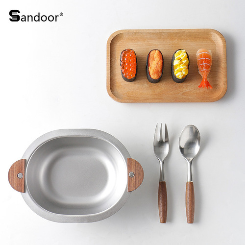 Creative Korean bear bowl 304 stainless steel household children's rice bowl dessert bowl double-eared walnut salad bowl