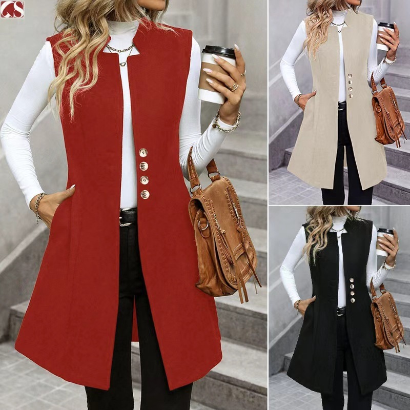 European and American 2025 Autumn and Winter Cross-Border Fashion New Woolen Suit Vest, Elegant Sleeveless Jacket for Women