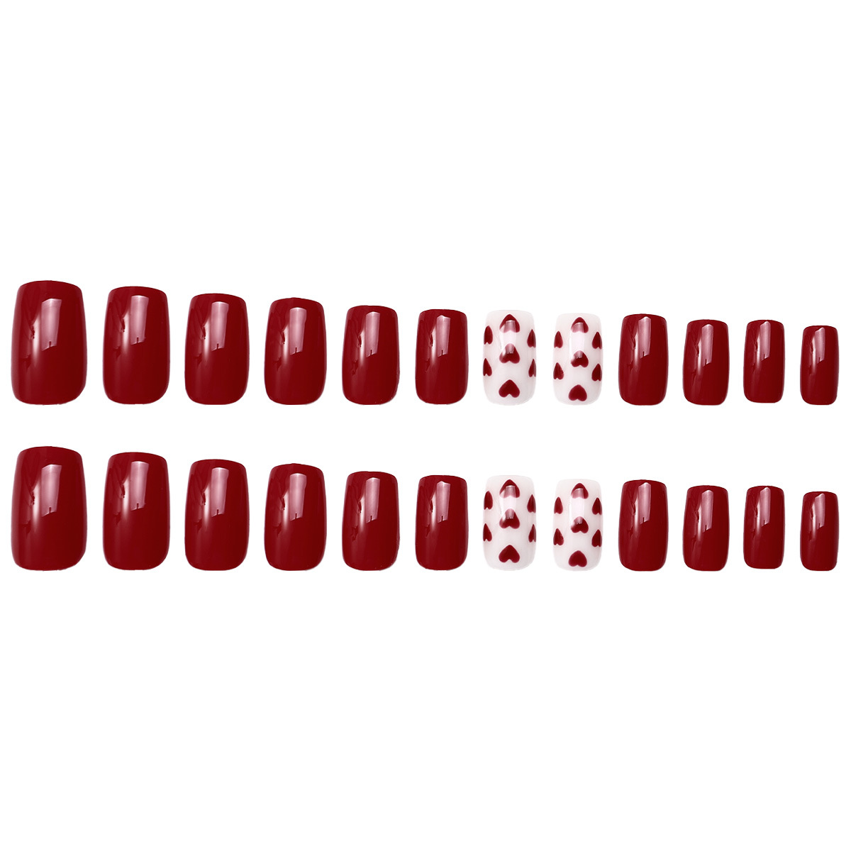 Explosiones transfronterizas de manicuría para usar uñas en el día de San Valentín rojo pequeño amor largo para usar uñas falsas de alta calidad