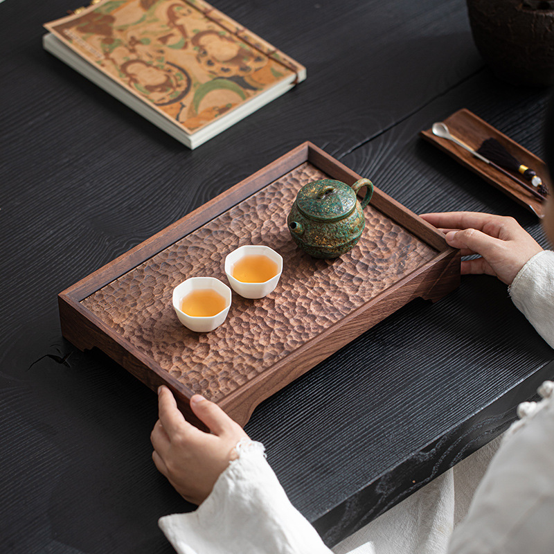 胡桃木茶盘家用办公室复古小型干泡台高端实木新中式壶承托盘茶托