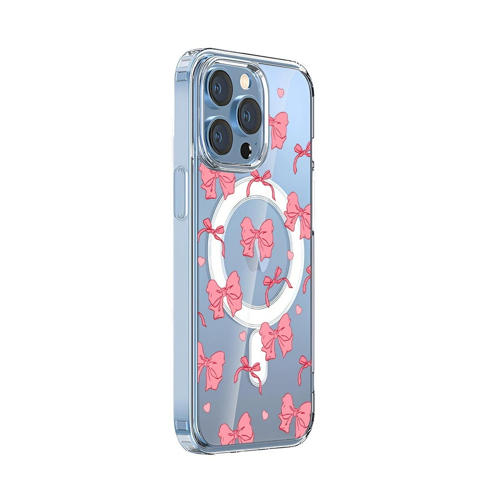 Apple, фуксия iPhone 15 с бантном, чехол для телефона, прозрачный защитный чехол, 15promax, iPhone
