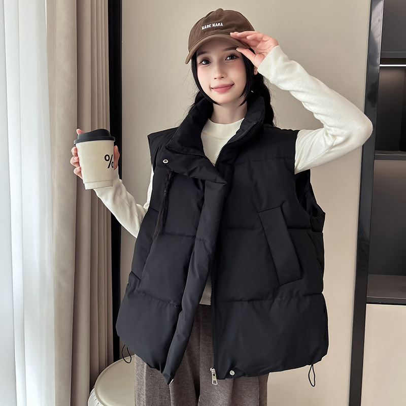 欧货大口袋羽绒棉马甲女短款2025秋冬款立领宽松休闲运动保暖马夹|undefined