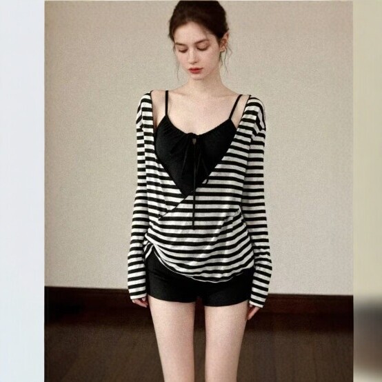 2026 New Long-Sleeve Quick-Dry Cover-Up, Pure Desire Style Striped Two-Piece Swimsuit, Beach Vacation Casual Slimming Swimwear 2026 New Long-Sleeve Quick-Dry Cover-Up, Pure Desire Style Striped Two-Piece Swimsuit, Beach Vacation Casual Slimming Swimwear